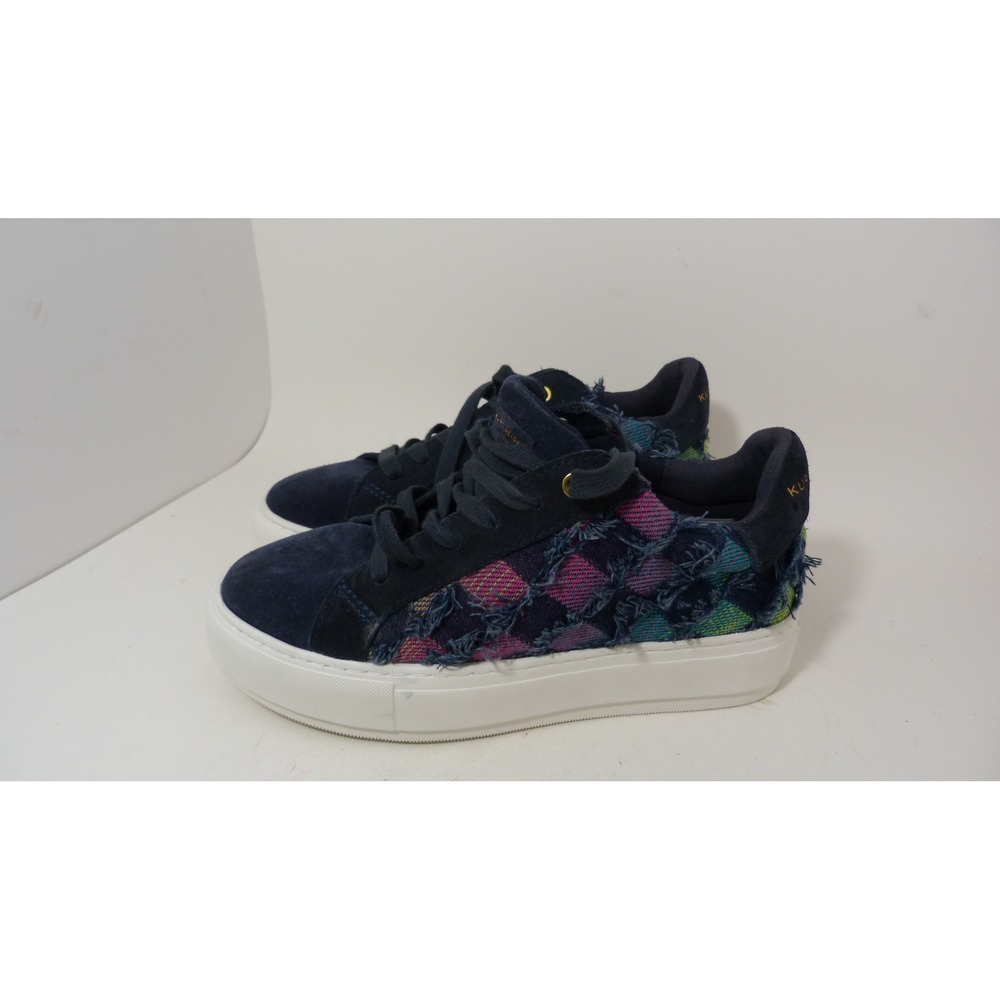 Kurt Geiger London Lane Navy Suede Frayed Tweed Platform Sneakers Size 37